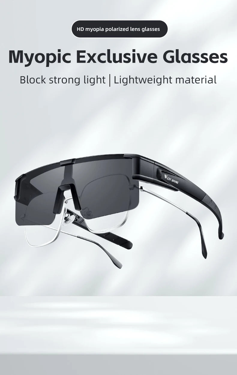 WEST BIKING Large Frame Cycling Glasses — Polarized Photochromic Sunglasses Fit Over Myopic Goggles