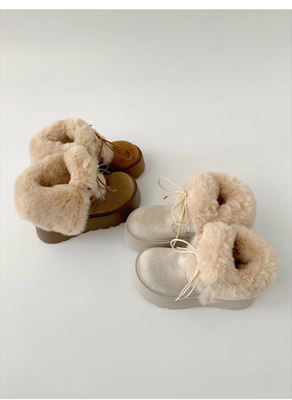 Women’s Winter Chunky Sole Fur Snow Boots – Cozy Height-Boosting Cotton Short Booties
