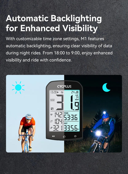 CYCPLUS M1 GPS Bicycle Computer - Bluetooth 5.0 & ANT+ Cycling Speedometer | Speed Meter Compatible with Garmin Zwift | Bike Accessories