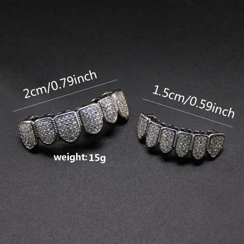 HipHop CZ Teeth Set – Unisex Gold & Silver Top/Bottom Mouth Caps, Removable Dental Fashion Jewelry