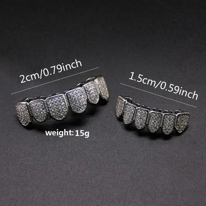 HipHop CZ Teeth Set – Unisex Gold & Silver Top/Bottom Mouth Caps, Removable Dental Fashion Jewelry