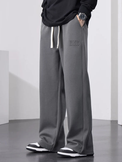 Men’s Wide Leg Cotton Sweatpants – Straight Fit Drawstring Casual Sports Track Pants, Big Size up to 8XL