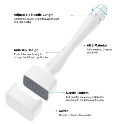 140A Derma Stamp Microneedling Face Roller Massager - Adjustable Titanium Needle Length for Skincare, Beard Growth, and Scalp Hair - Enhance Your Routine