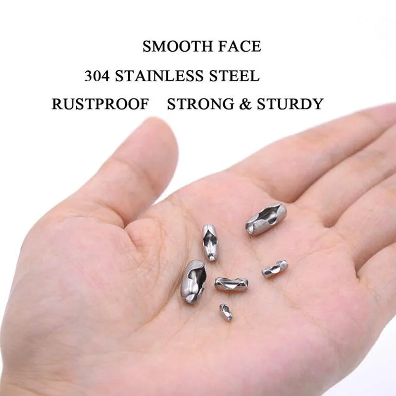 100PCS Stainless Steel Ball Chain Connectors - Blind Pull Cord Clasp Clips for 1.5mm to 3.2mm Beaded Chains