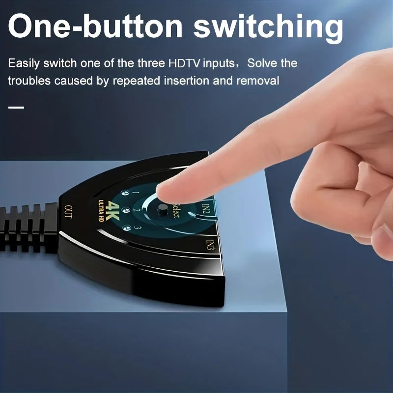 4K 3-Port HDMI-Compatible Switch - 3-Input 1-Output 4K 2K 3D Video Switcher for Xbox, PS4, PC & TV