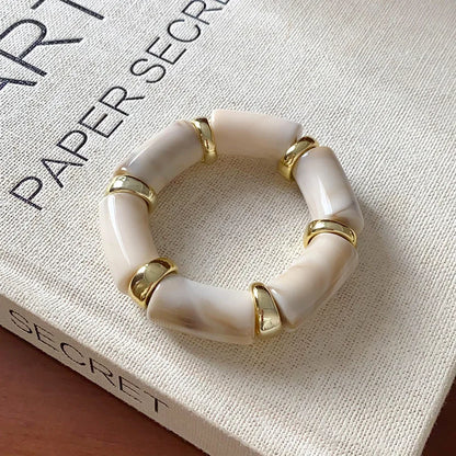 Leopard Print Bamboo Tube Acrylic Bracelets - Retro Stretch Beaded Bangles for Women & Men, Stackable Jewelry Gift