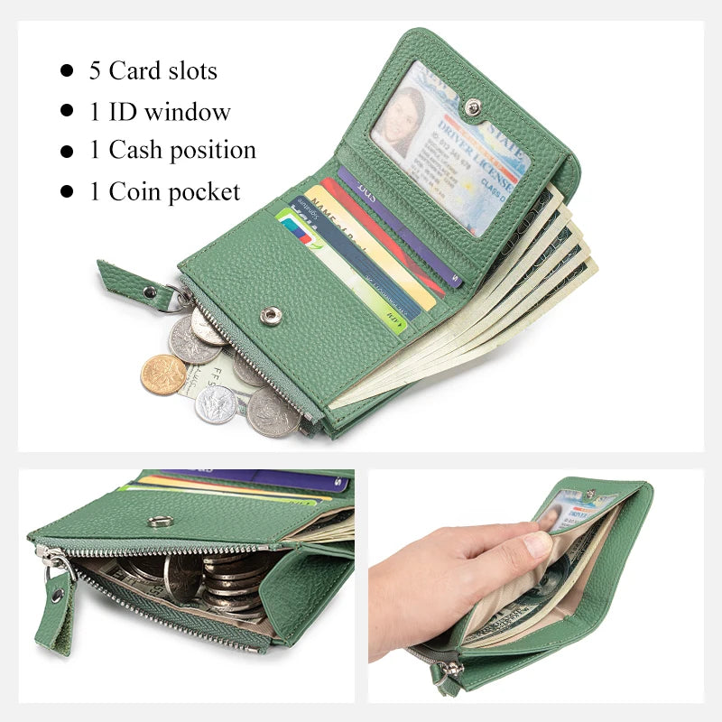 Women’s Genuine Leather Slim Wallet — RFID Blocking Bi-Fold with Card Holder & Coin Pocket