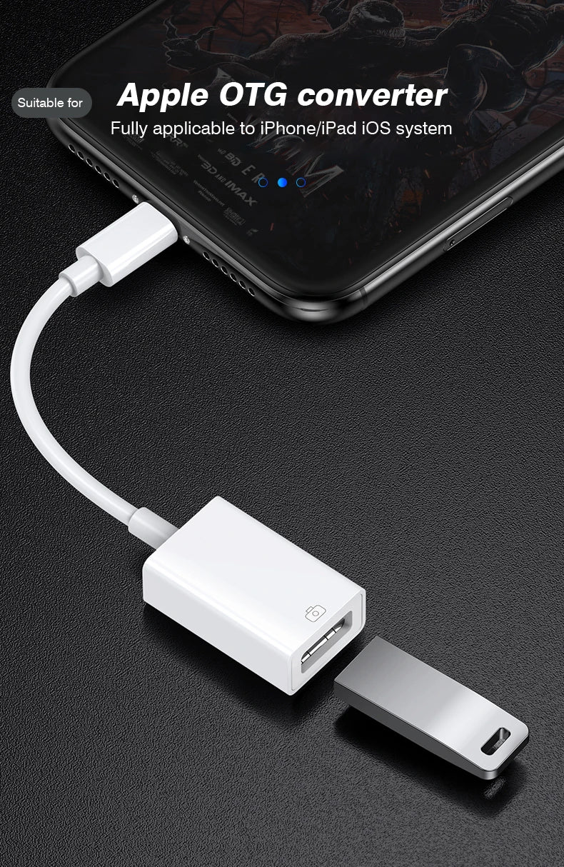 8-Pin to USB 3.0 OTG Adapter Cable – For iPhone 14/13/12/11/XR/XS/8/7 & iPad iOS 13+, Supports Mouse, Camera & Card Reader