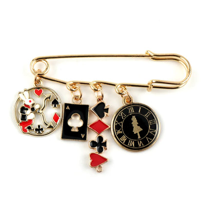 Alice in Wonderland Brooch - Cute Enamel Rabbit, Clock and Poker Shape Pins for Bags, Hats and Clothing