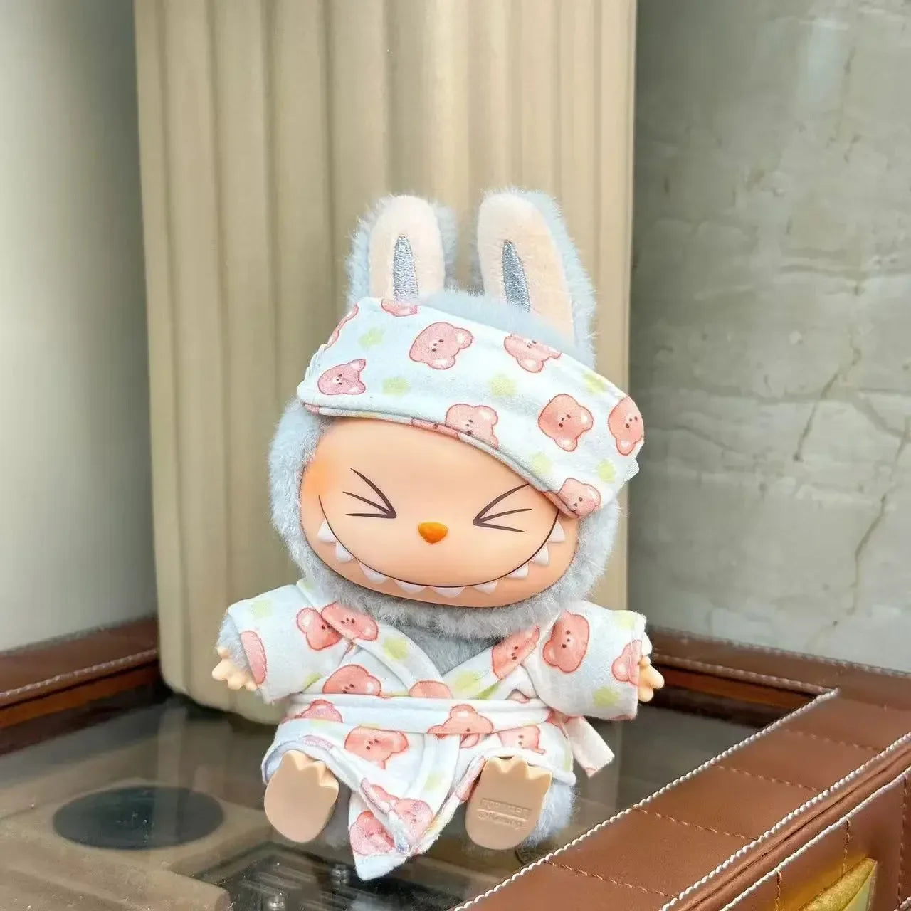 15-17cm Labubu Mini Pajamas Set with Eye Mask – 3-Piece Kawaii V1 V2 Doll Clothes for Plush Dolls & Kids Gifts