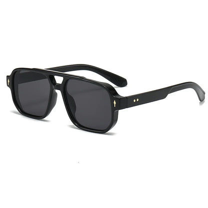 Retro Double Bridge Square Sunglasses — Luxury Fashion Rivet Design UV400 Shades for Men & Women