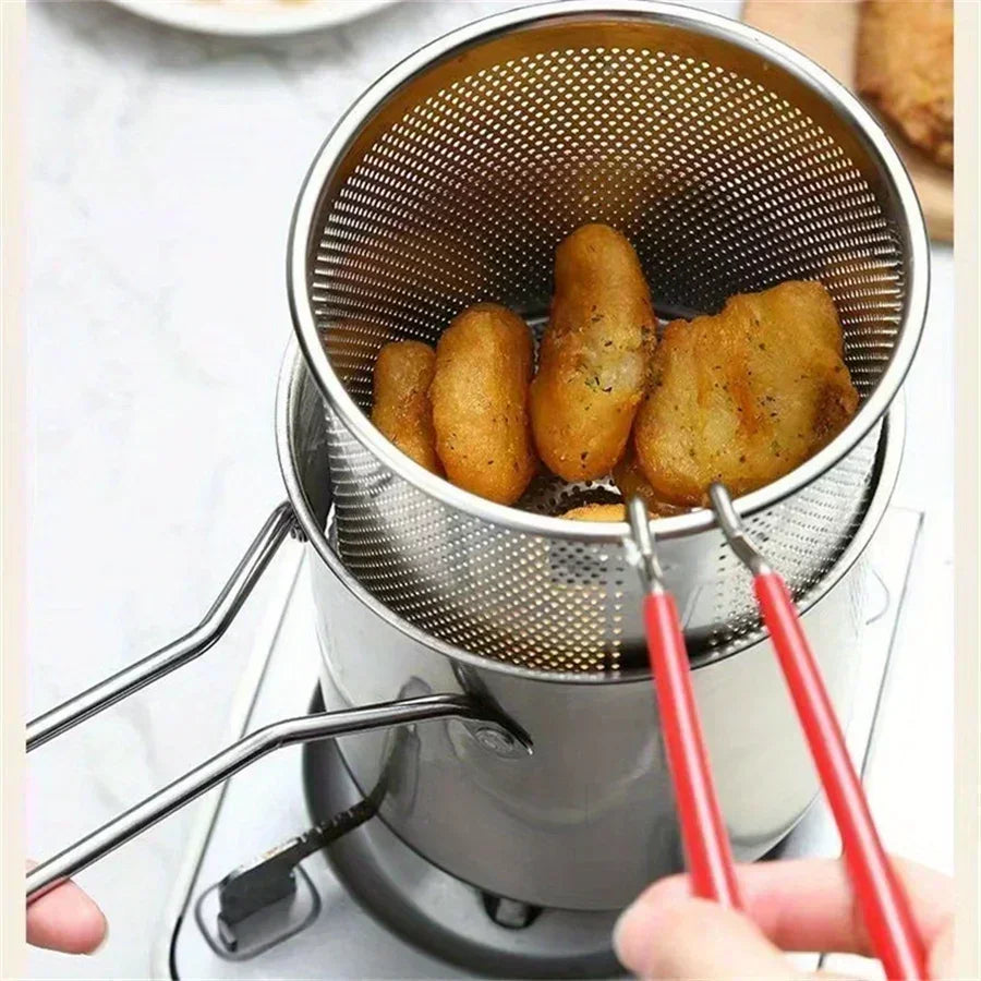 Stainless Steel Mini Fryer – Household Oil Pot with Filter for French Fries & Chicken Wings