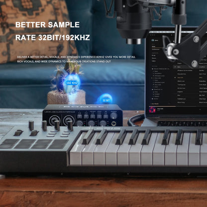 BOMGE U202 USB Audio Interface – Mic Preamplifier with XLR/TS/TRS Ports, 48V Phantom Power, 32-Bit/192kHz for Computer Recording & Streaming
