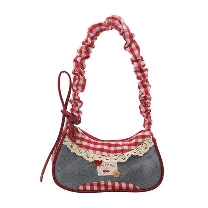 Grid Mini Handbag - Adjustable Strap Handheld Crossbody Commuter Underarm Shoulder Bag