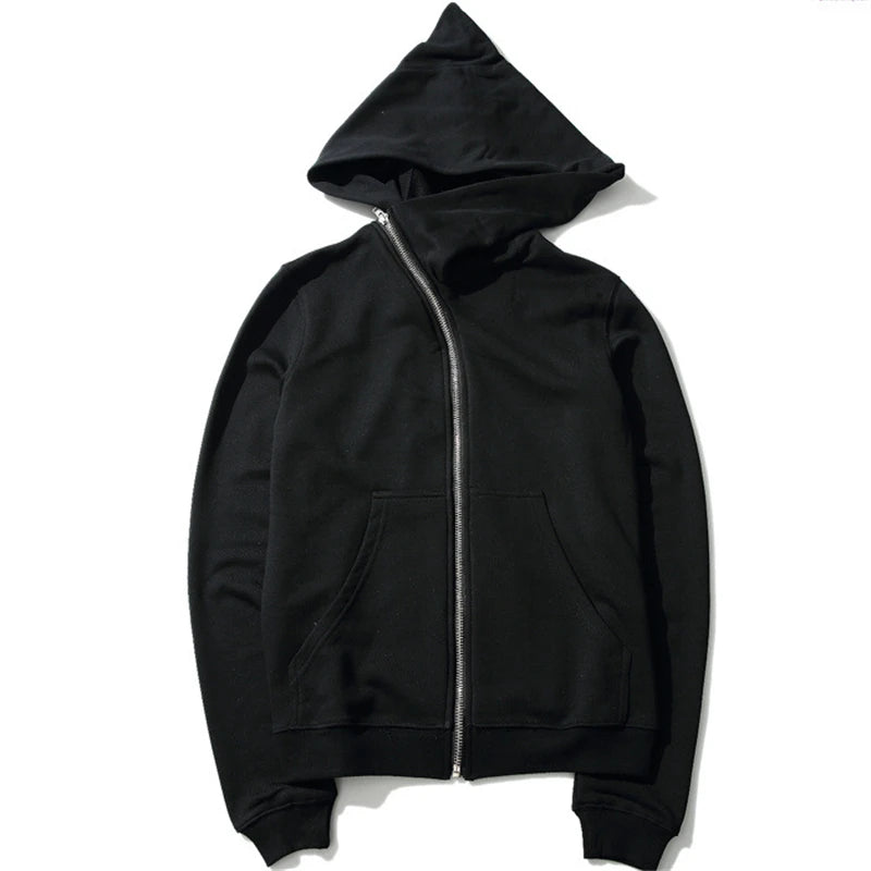 Men's Harajuku Zip Hoodie - Black Hip-Hop Streetwear Cardigan Sweatshirt Jacket