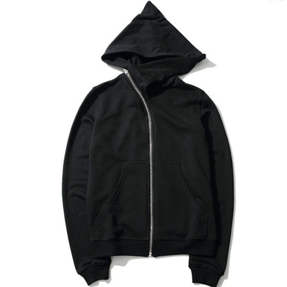 Men's Harajuku Zip Hoodie - Black Hip-Hop Streetwear Cardigan Sweatshirt Jacket