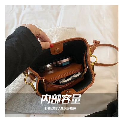 2022 New Korean Style Fashionable Portable Bucket Bag – Trendy Canvas Contrast Texture Messenger Bag