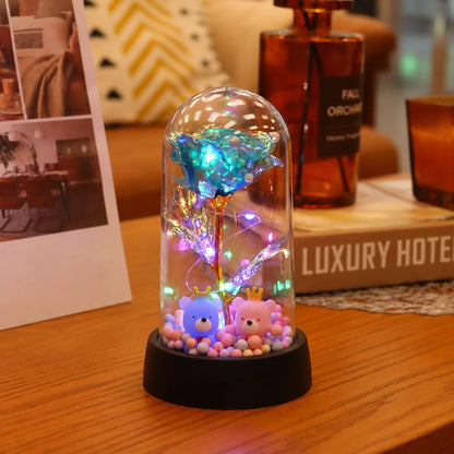LED Eternal Rose Gift - 24K Gold Foil Flower with Glass Dome Light for Valentine’s Day, Wedding & Special Occasions