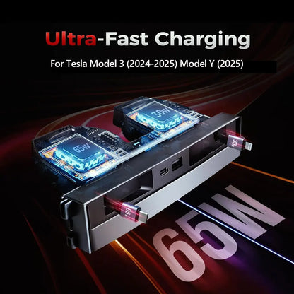 Tesla Model Y 2025 Retractable Center Console USB Hub – Fast Charging Dock for Model 3 & Highland Phones