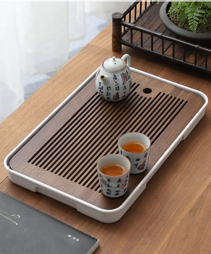 Square Bamboo Tea Tray with Drainage — Elegant Kung Fu Tea Set Tablett for Adults, Simple Chaban Tray for Tea Parties