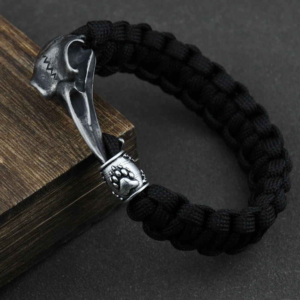 Odin Crow Skeleton Viking Bracelet - Norse Rune Bead Paracord Rope Valknut Eagle Pendant Amulet Jewelry Gift