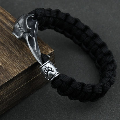 Odin Crow Skeleton Viking Bracelet - Norse Rune Bead Paracord Rope Valknut Eagle Pendant Amulet Jewelry Gift