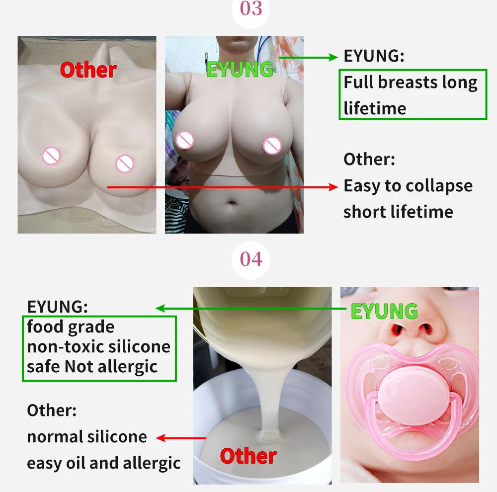 Eyung Silicone Fake Breasts – H Cup Crossdresser & Transgender Bodysuit Breastplate