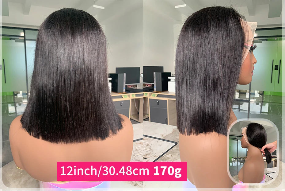 Raw Vietnamese Human Hair Lace Front Wig – 13x6 Bob, Straight Natural Black, 250% Density, 100% Human Hair