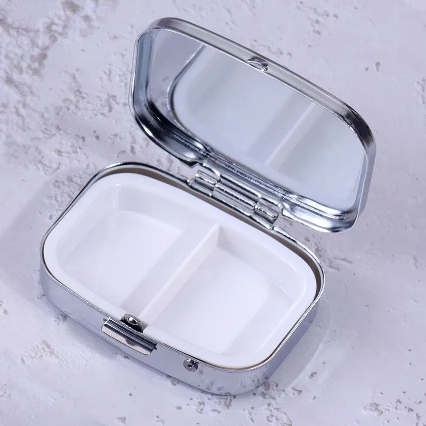 Portable Metal Pill Box - Travel Medicine Organizer with Pill Splitter & Compact Storage Case