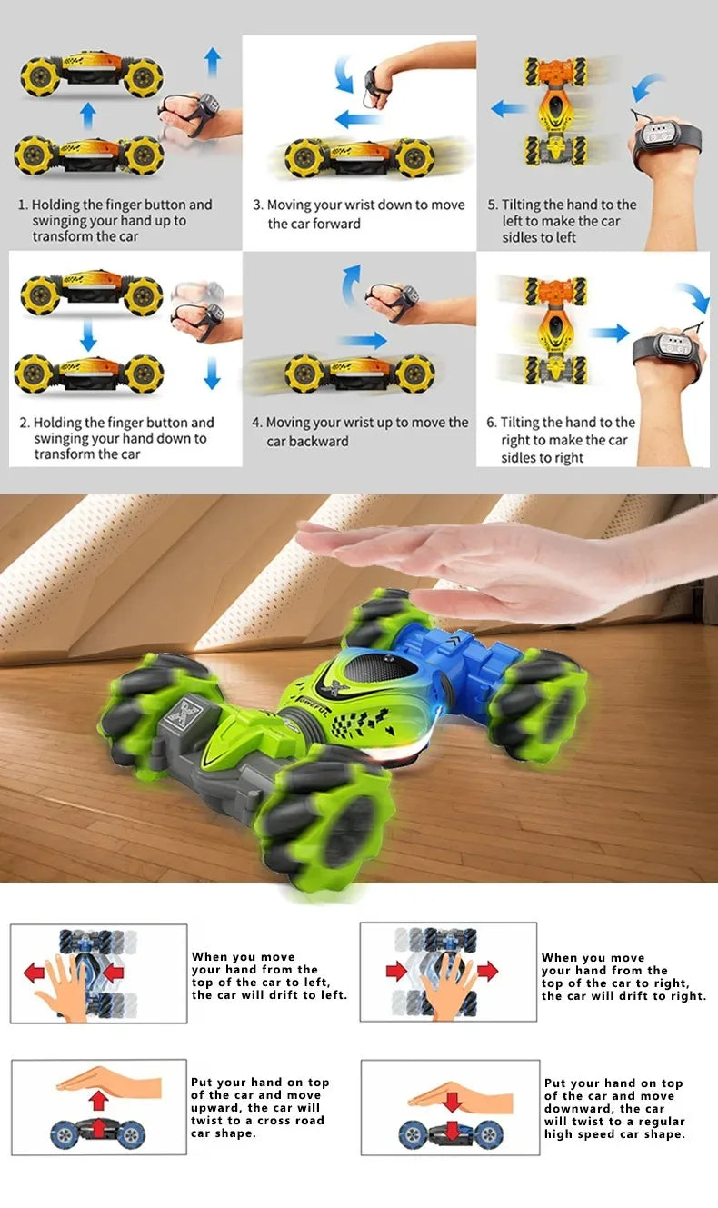 Newest 4WD RC Stunt Car — 2.4G Remote Control with 1/2/3 Battery, Gesture Sensor, Rotation Electronic Toy Gift