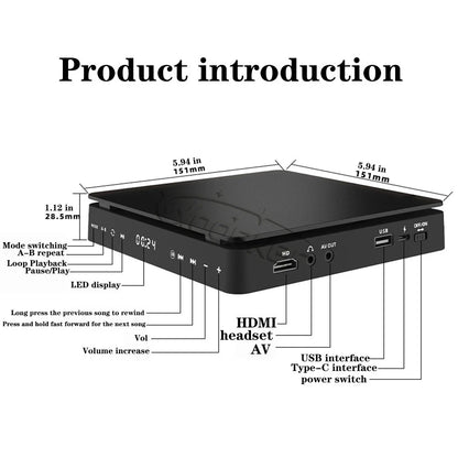 Woopker HD DVD Player – HDMI & AV Connection, USB Input, Headphone Output, LED Touch Screen, 1080P Type-C 5V/2A