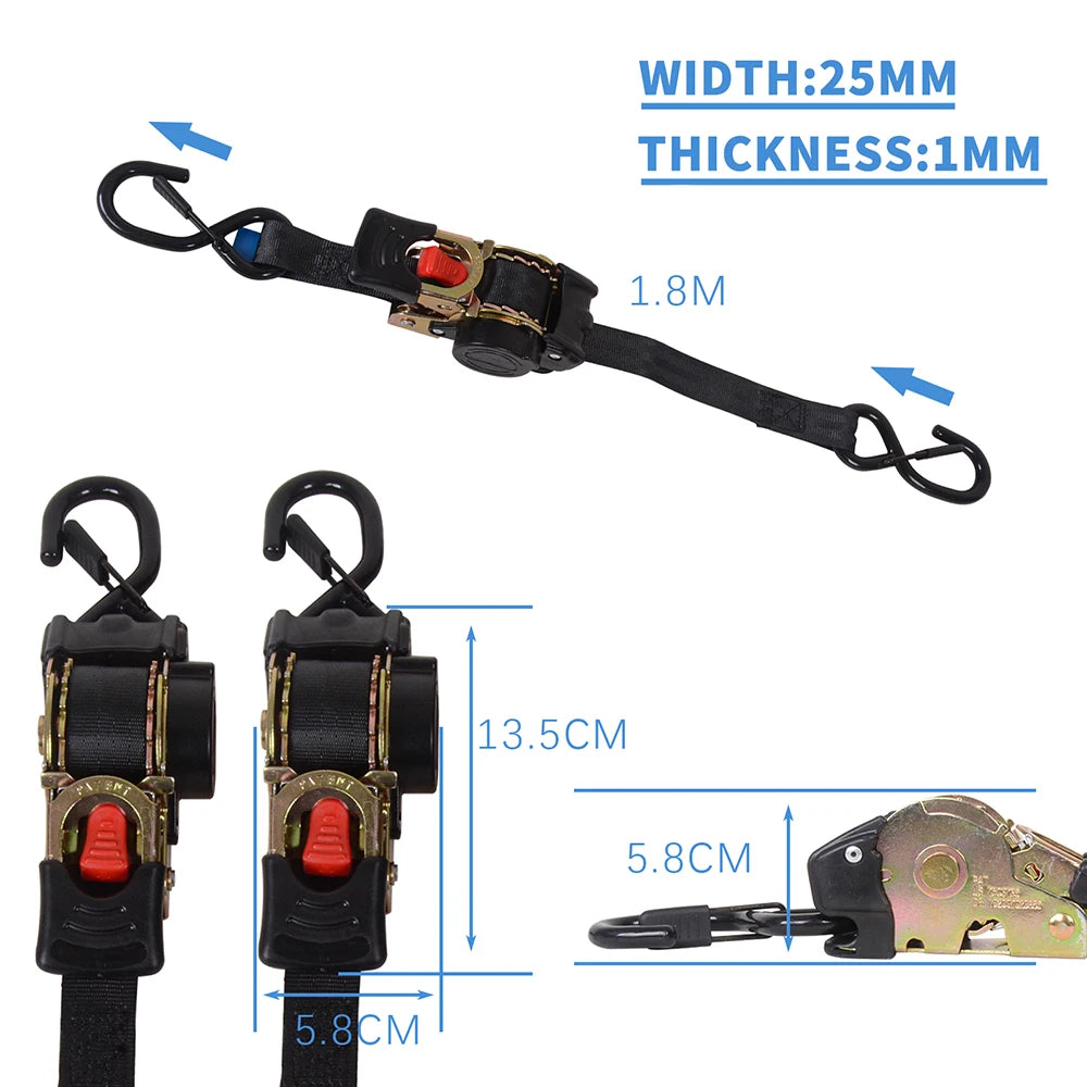 Retractable Cargo Ratchet Straps – Heavy Duty Load Securing Belts for Motorcycles & Cars Luggage Tensioner Tie Down Strap Kit