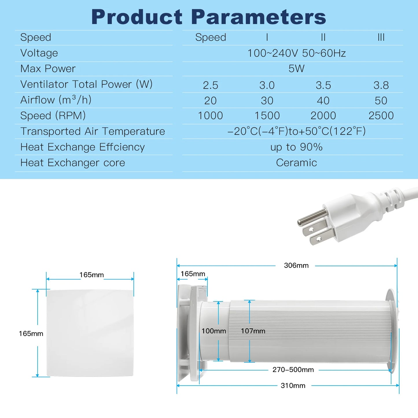 VT100 4-Inch Wall Mount Ventilation Fan – Ceramic Filter, Reversible Remote, Eco Kitchen Exhaust