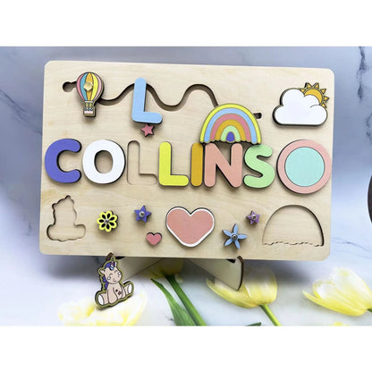 Montessori Personalized Wooden Name Puzzle — Custom Letter Board Educational Toy for Babies