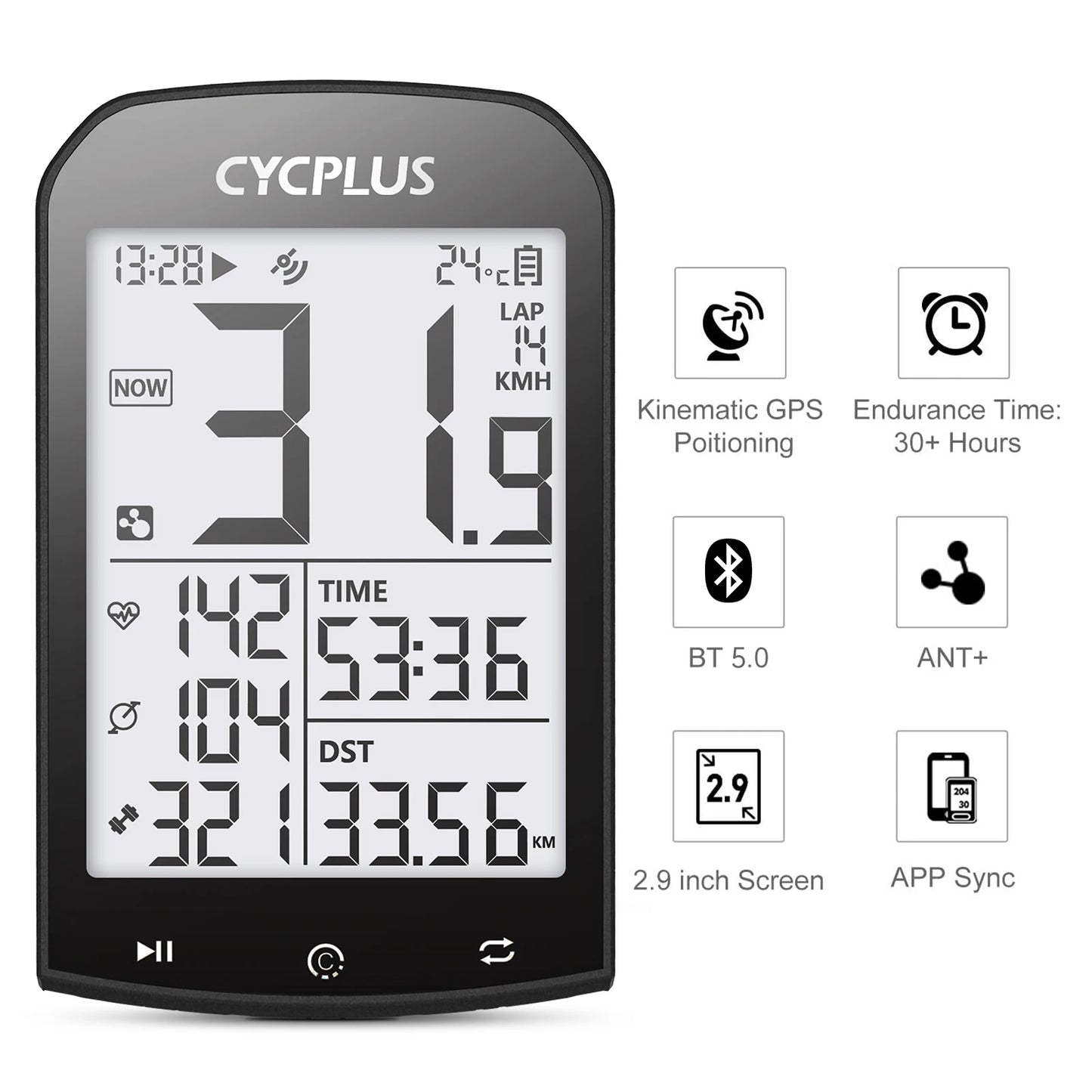 CYCPLUS M1 GPS Bicycle Computer - Bluetooth 5.0 & ANT+ Cycling Speedometer | Speed Meter Compatible with Garmin Zwift | Bike Accessories