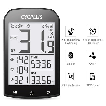 CYCPLUS M1 GPS Bicycle Computer - Bluetooth 5.0 & ANT+ Cycling Speedometer | Speed Meter Compatible with Garmin Zwift | Bike Accessories