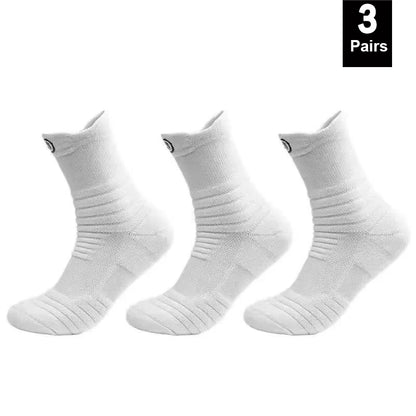 1/3 Pairs Men’s Compression Socks – Breathable Sports, Basketball, Cycling, and Running High Elastic Towel Tube Socks