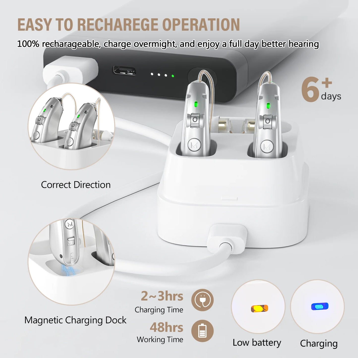 Rechargeable USB Hearing Aid – Behind-the-Ear Sound Amplifier, Noise Cancelling, Elderly Deaf Care with Charging Case