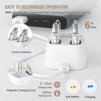 Rechargeable USB Hearing Aid – Behind-the-Ear Sound Amplifier, Noise Cancelling, Elderly Deaf Care with Charging Case