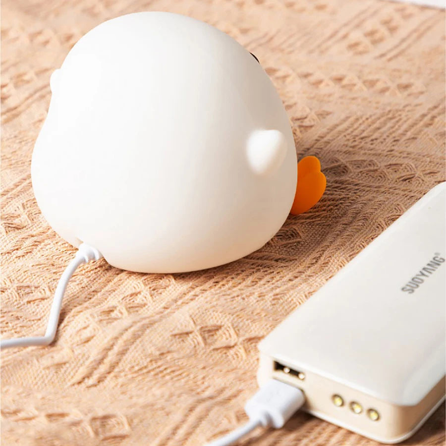 Cartoon Duck Silicone LED Night Light: Cute Animal Lamp with Touch Sensor Timing - USB Rechargeable, Perfect for Children, Birthday Gifts