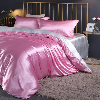 Silk Bedding Set With Duvet Cover - Luxury Satin Bed Sheet Pillowcase Set Solid Color King Queen Twin Size