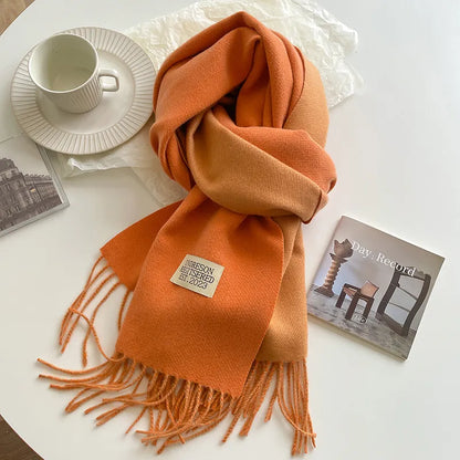 Cashmere Warm Scarf: Double-Sided Winter Pashmina Wrap with Tassel - Fashionable Design, Various Colors