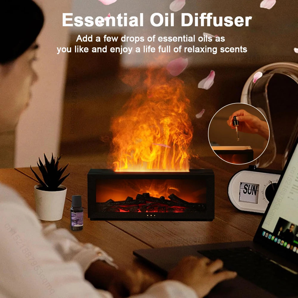 Air Humidifier & Essential Oil Diffuser – Home Aroma Humidifier with Flame Effect, LED Light, and Remote Control