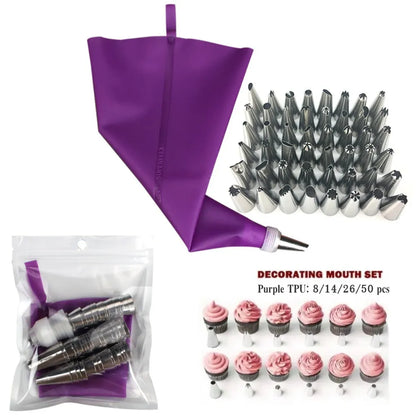 Purple Silicone Pastry Bags with Stainless Nozzles - Perfect for DIY Cake Decorating and Cream Icing
