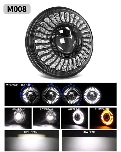 BraveWAY 5.75″ Round LED Motorcycle Headlight – White & Amber DRL with Gradient Halo Start-Up Welcome Light