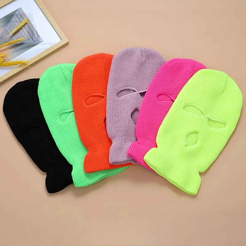 Motorcycle Windproof Full Face Knit Hat - Custom Ski Mask for Men, Warm Wool Balaclava with 3 Holes, Embroidered Winter Ski Mask