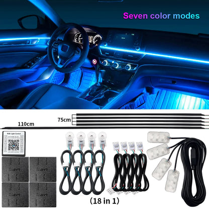 14/18 in 1 RGB LED Car Ambient Light - Acrylic APP Controlled Interior Atmosphere Lamp Kit with 64/213 Colors for One & Dual Zone Lighting