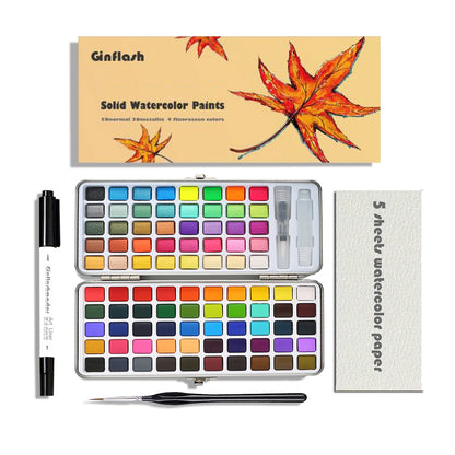 50/90 Color Solid Watercolor Paint Set – Glitter Pigments with Portable Metal Box & Squirrel Hair Brush for Nail Art