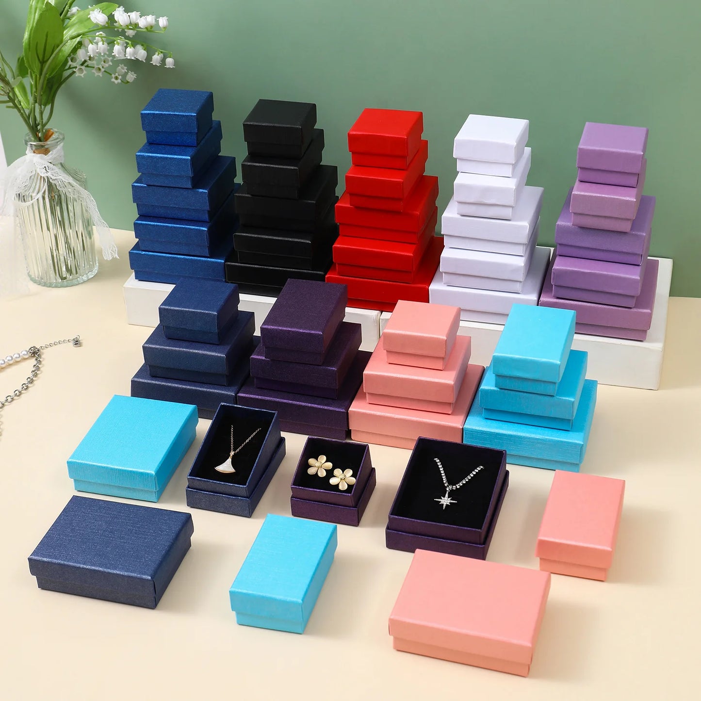 24pcs Jewelry Gift Boxes - 9x9x3cm Velvet Sponge Travel Organizer Cases for Rings Earrings Necklace Storage