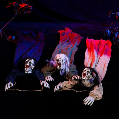 Halloween Hanging Ghost Decoration — Movable Skeleton Horror Prop with Long Hair for Haunted House and Bar 2025